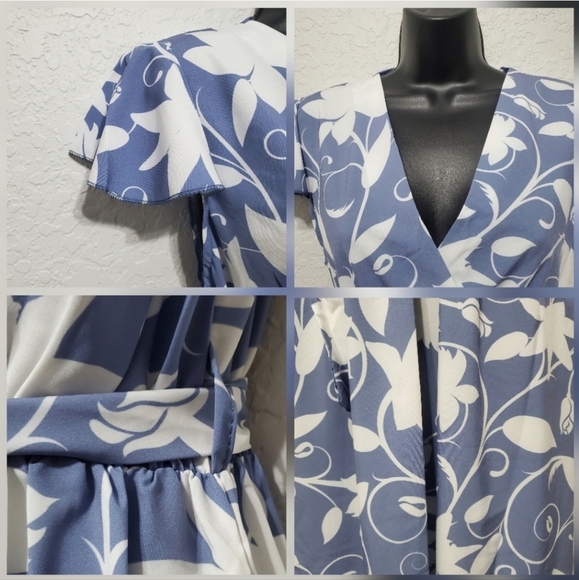 Estee Brown Blue Floral Belted Front Wrap Maxi Dress Small/Medium - Picture 11 of 13